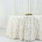 Taffeta 132" Round Tablecloth Ivory | 3D Leaf Petal Design Seamless Table Cover - Bell Racket Store