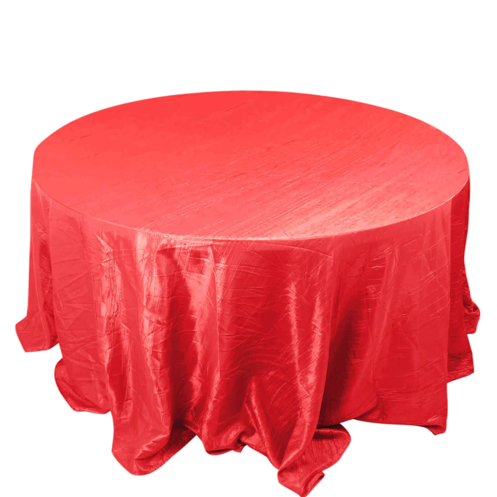 Taffeta 132" Round Tablecloth Red - Seamless Accordion Crinkle Table Cover