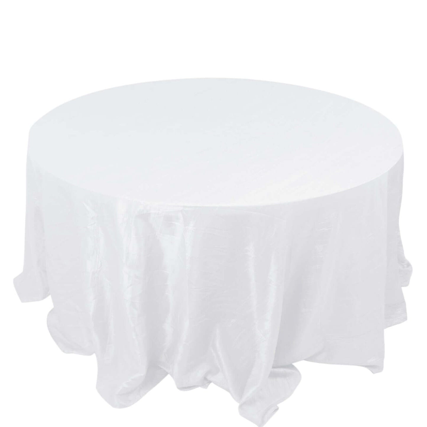 Taffeta 132" Round Tablecloth White - Seamless Accordion Crinkle Design for Exquisite Occasions - Bell Racket Store