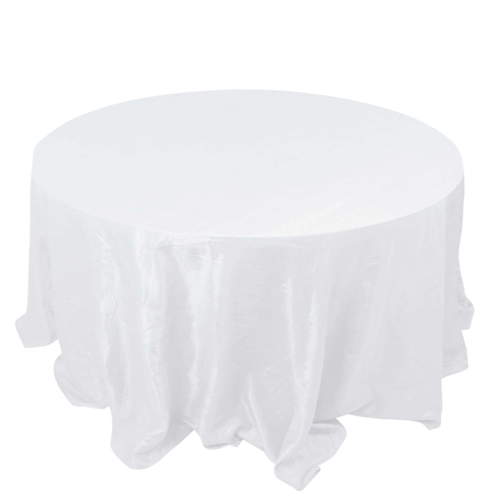 Taffeta 132" Round Tablecloth White - Seamless Accordion Crinkle Design for Exquisite Occasions - Bell Racket Store