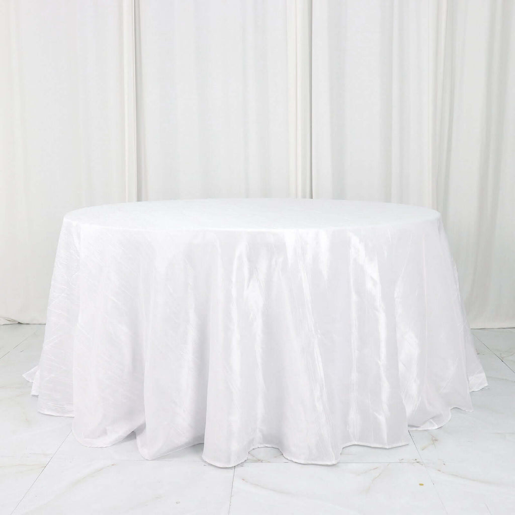 Taffeta 132" Round Tablecloth White - Seamless Accordion Crinkle Design for Exquisite Occasions - Bell Racket Store