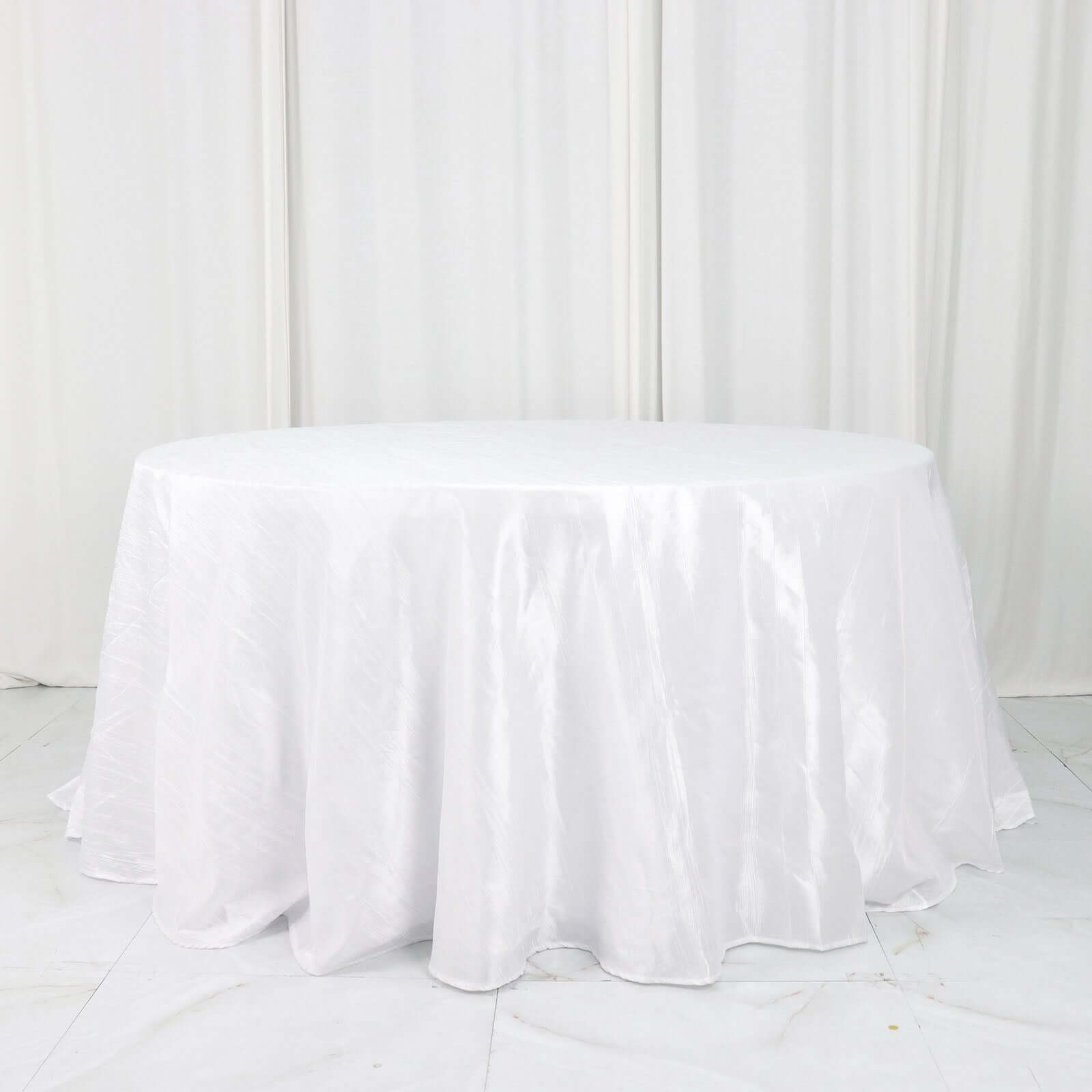 Taffeta 132" Round Tablecloth White - Seamless Accordion Crinkle Design for Exquisite Occasions - Bell Racket Store