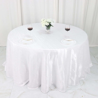 Taffeta 132" Round Tablecloth White - Seamless Accordion Crinkle Design for Exquisite Occasions - Bell Racket Store