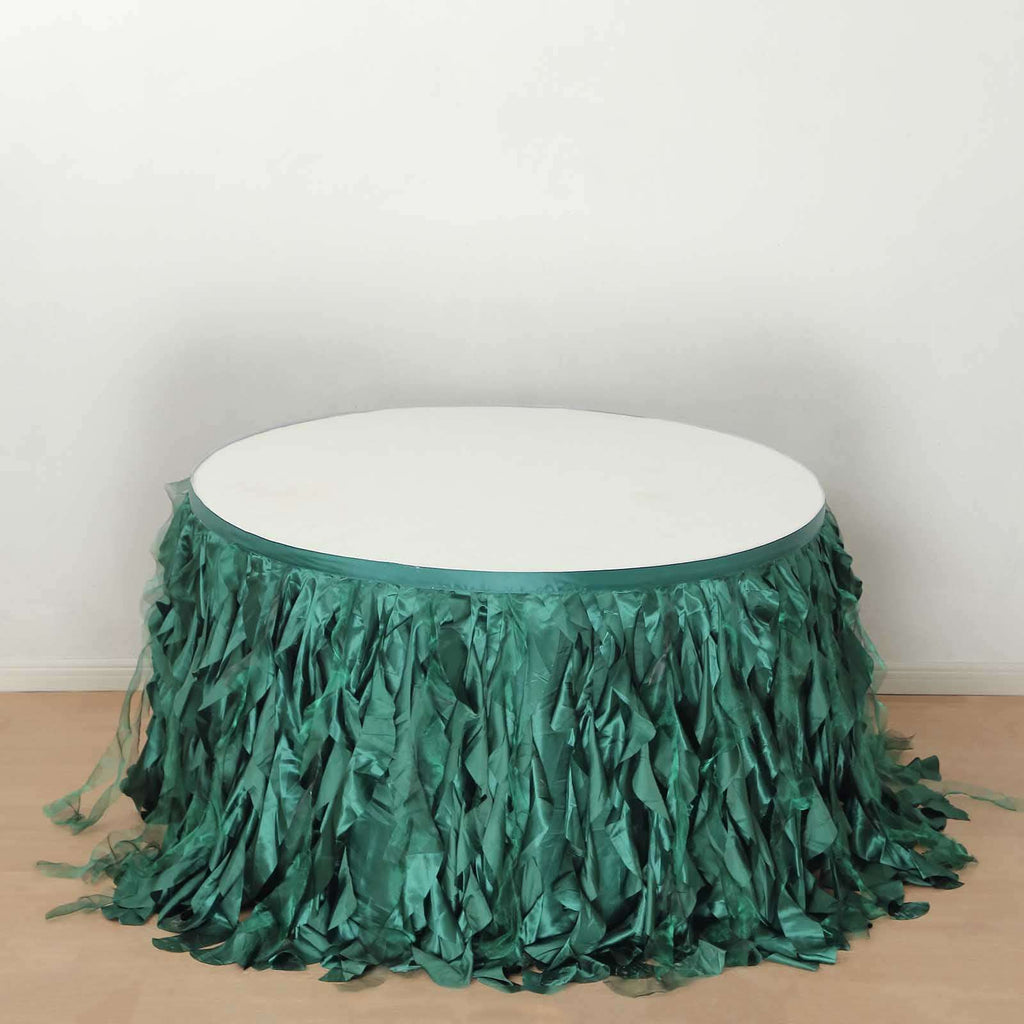 Taffeta 14ft Table Skirt Hunter Emerald Green - Cascading Curly Willow Style Table Cover - Bell Racket Store
