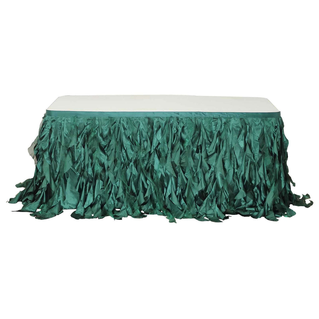Taffeta 14ft Table Skirt Hunter Emerald Green - Cascading Curly Willow Style Table Cover - Bell Racket Store