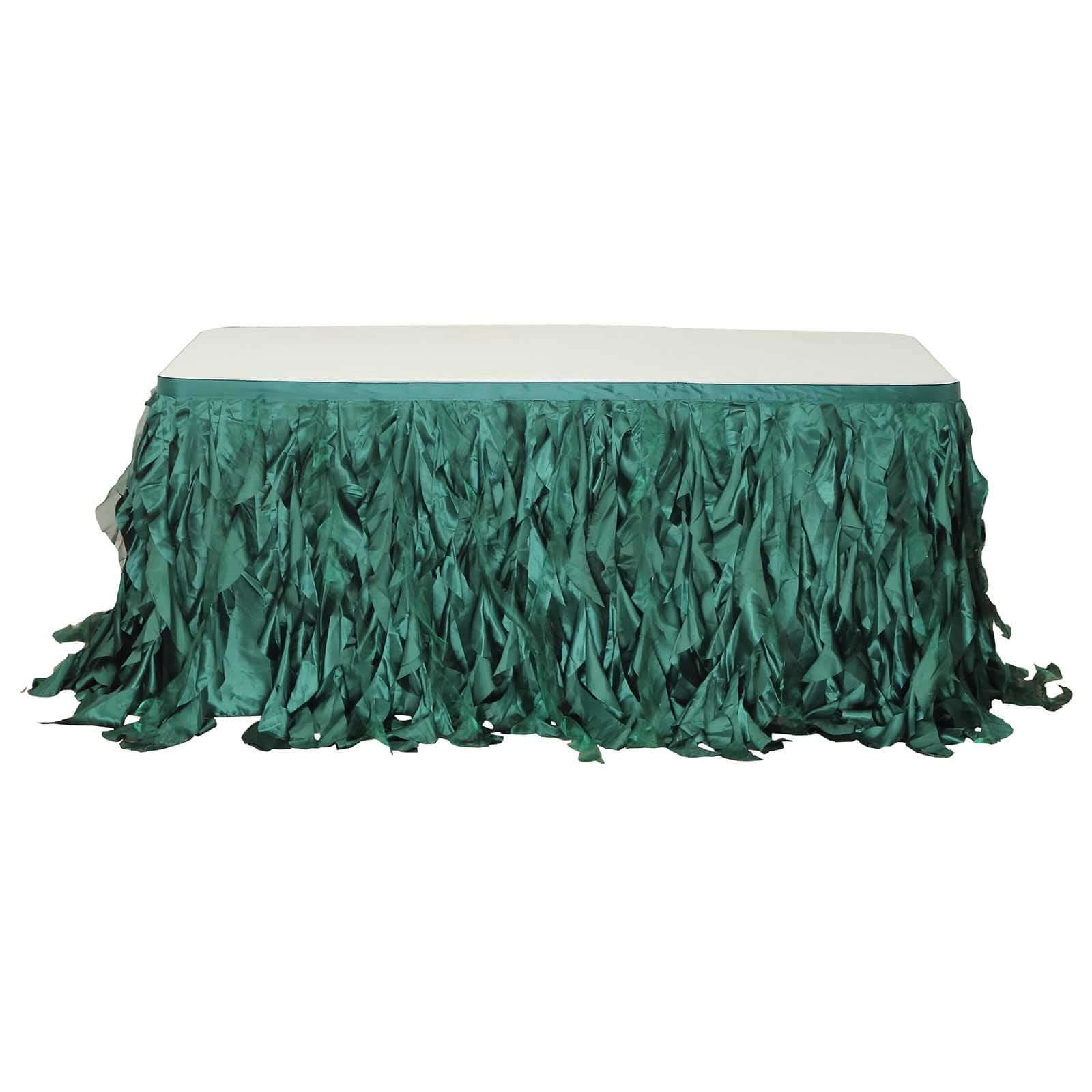 Taffeta 14ft Table Skirt Hunter Emerald Green - Cascading Curly Willow Style Table Cover - Bell Racket Store