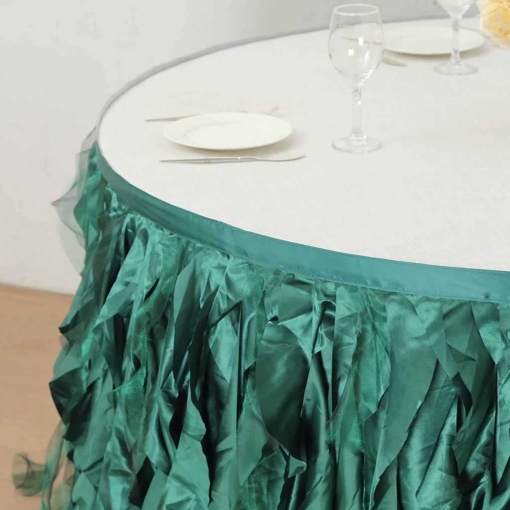Taffeta 14ft Table Skirt Hunter Emerald Green - Cascading Curly Willow Style Table Cover - Bell Racket Store
