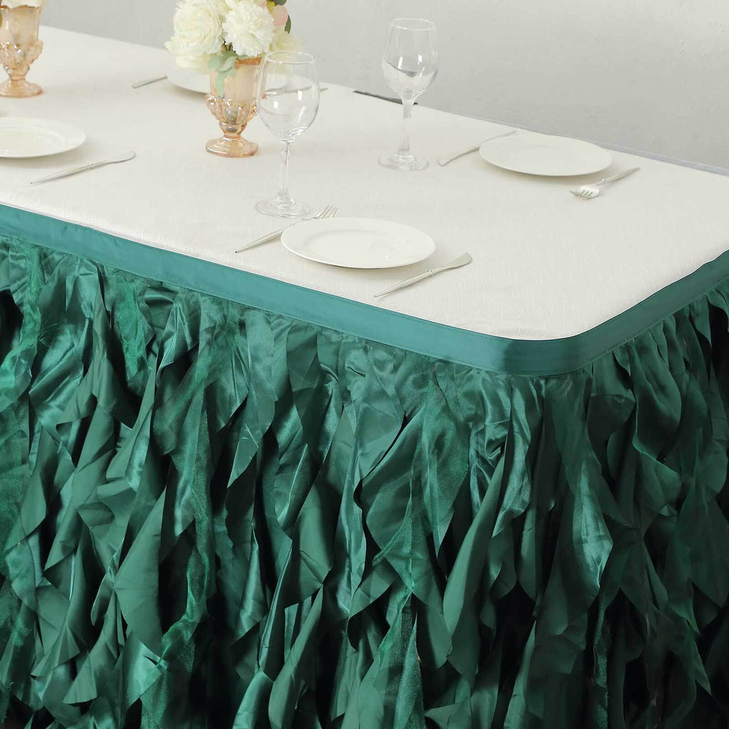 Taffeta 14ft Table Skirt Hunter Emerald Green - Cascading Curly Willow Style Table Cover - Bell Racket Store