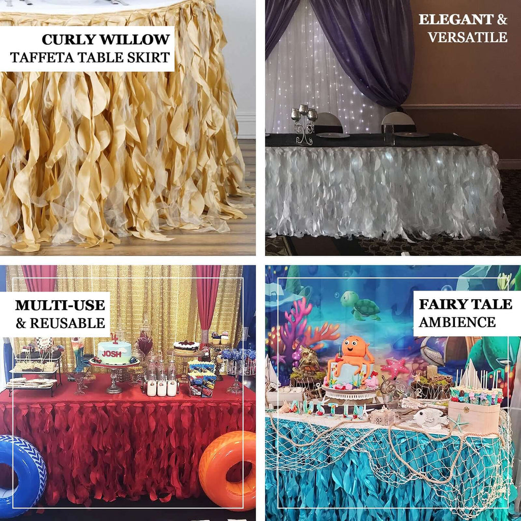 Taffeta 14ft Table Skirt Hunter Emerald Green - Cascading Curly Willow Style Table Cover - Bell Racket Store