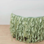 Taffeta 14ft Table Skirt Sage Green - Cascading Curly Willow Style Table Cover - Bell Racket Store