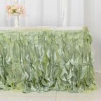 Taffeta 14ft Table Skirt Sage Green - Cascading Curly Willow Style Table Cover - Bell Racket Store