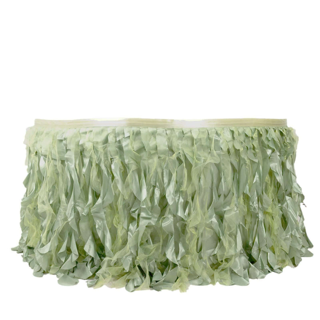 Taffeta 14ft Table Skirt Sage Green - Cascading Curly Willow Style Table Cover - Bell Racket Store