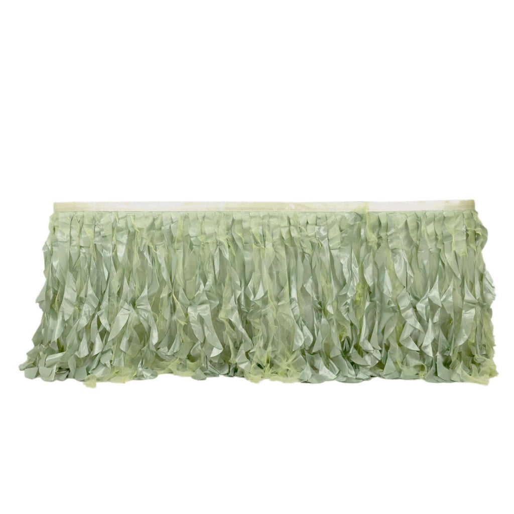Taffeta 14ft Table Skirt Sage Green - Cascading Curly Willow Style Table Cover - Bell Racket Store
