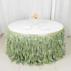 Taffeta 14ft Table Skirt Sage Green - Cascading Curly Willow Style Table Cover - Bell Racket Store