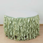 Taffeta 14ft Table Skirt Sage Green - Cascading Curly Willow Style Table Cover - Bell Racket Store