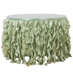 Taffeta 14ft Table Skirt Sage Green - Cascading Curly Willow Style Table Cover - Bell Racket Store