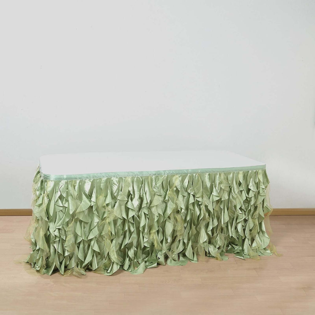 Taffeta 14ft Table Skirt Sage Green - Cascading Curly Willow Style Table Cover - Bell Racket Store