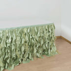 Taffeta 14ft Table Skirt Sage Green - Cascading Curly Willow Style Table Cover - Bell Racket Store