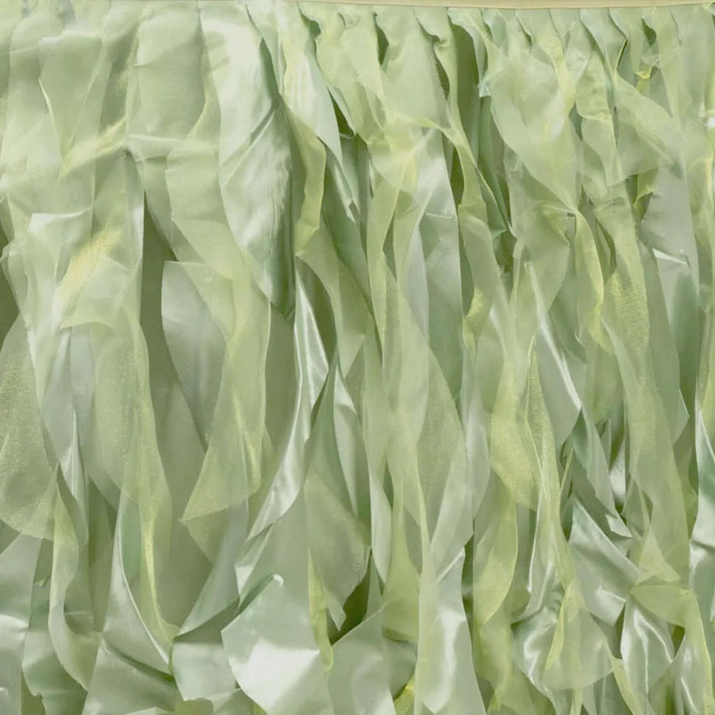 Taffeta 14ft Table Skirt Sage Green - Cascading Curly Willow Style Table Cover - Bell Racket Store