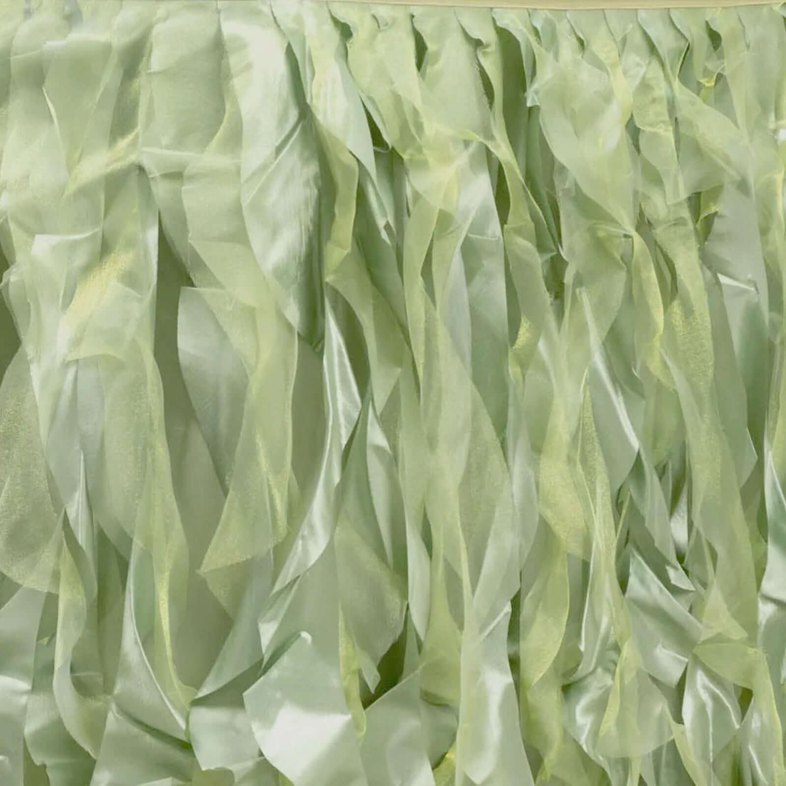 Taffeta 14ft Table Skirt Sage Green - Cascading Curly Willow Style Table Cover - Bell Racket Store
