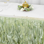 Taffeta 14ft Table Skirt Sage Green - Cascading Curly Willow Style Table Cover - Bell Racket Store