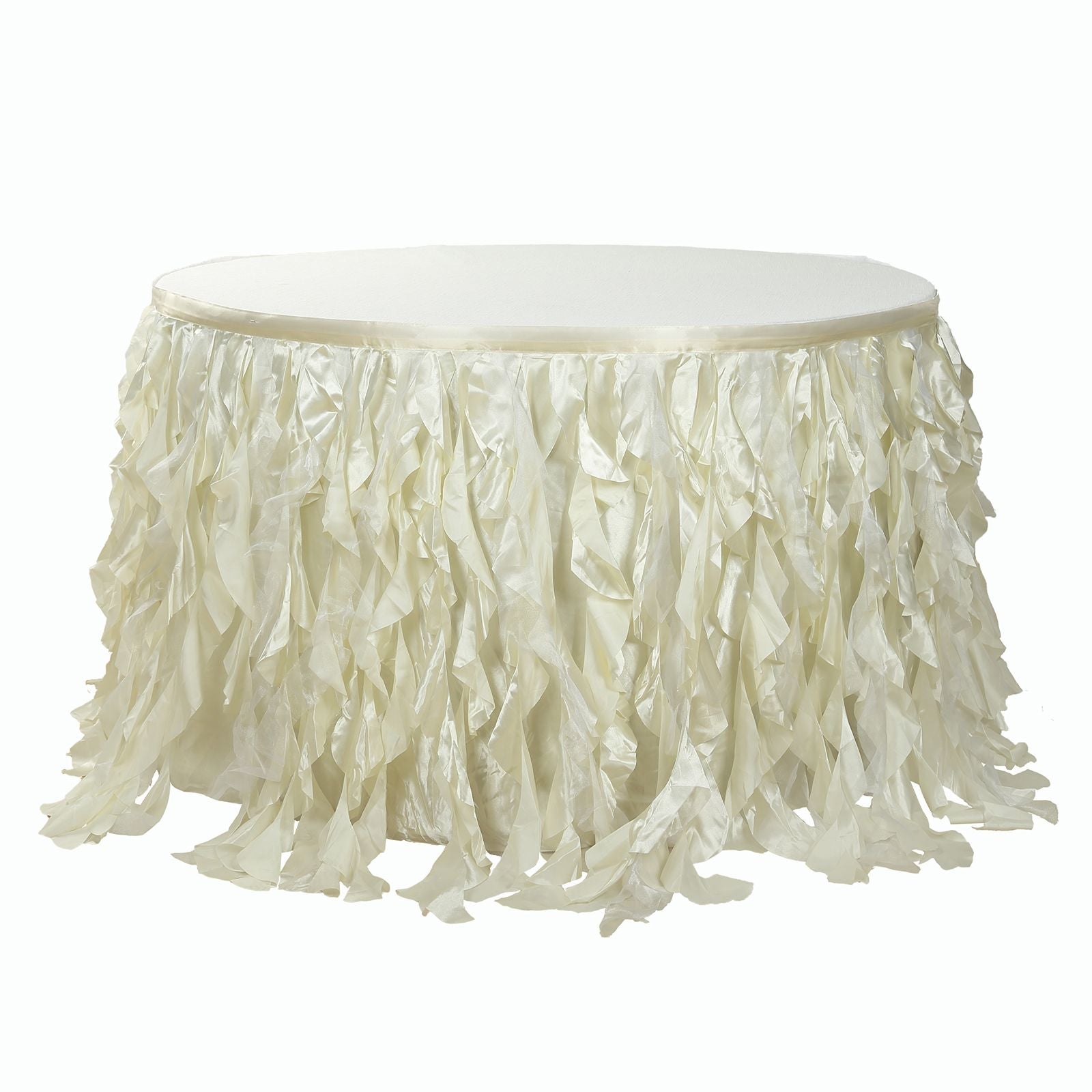 Taffeta 17ft Table Skirt Ivory - Cascading Curly Willow Style Table Cover - NestOCart