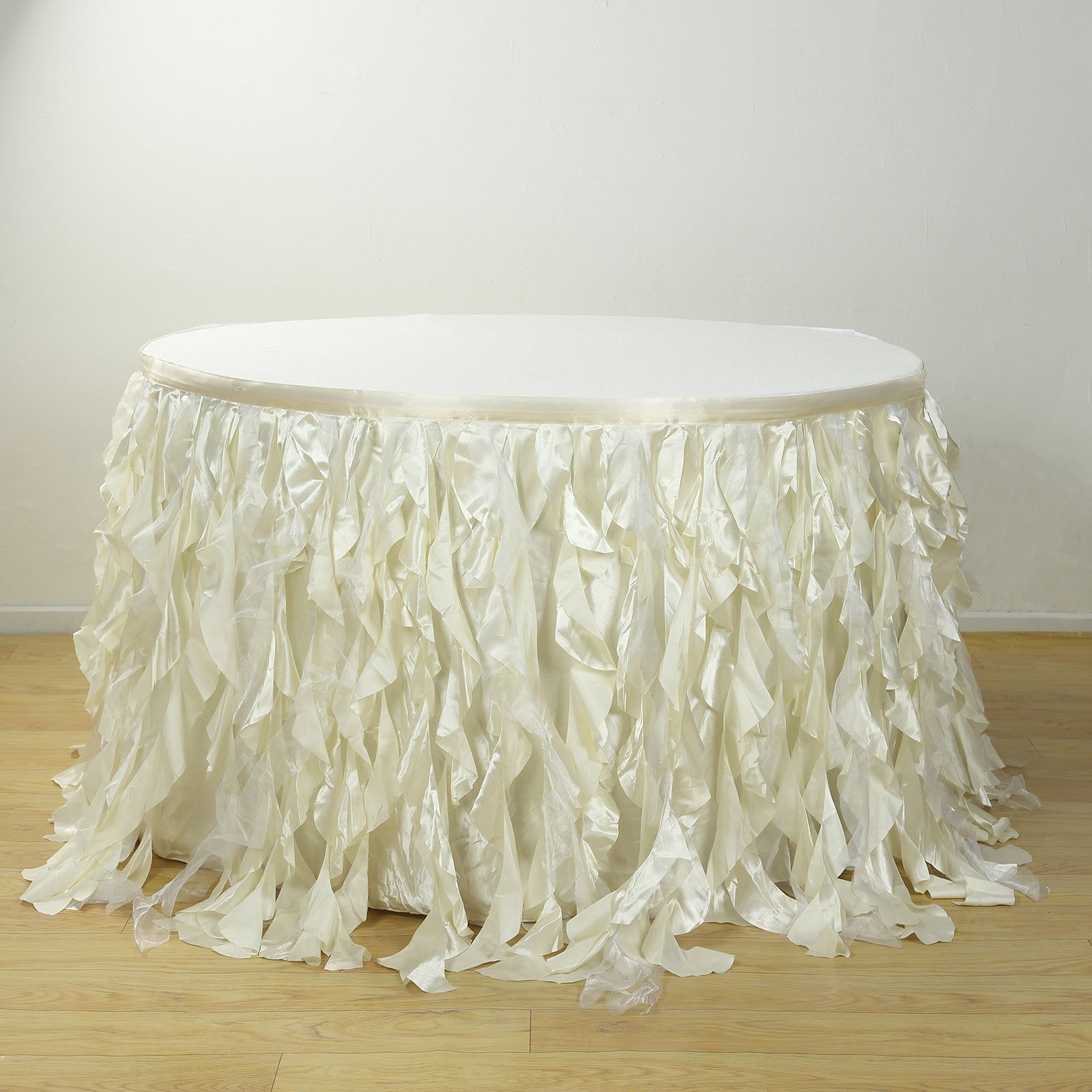 Taffeta 17ft Table Skirt Ivory - Cascading Curly Willow Style Table Cover - NestOCart