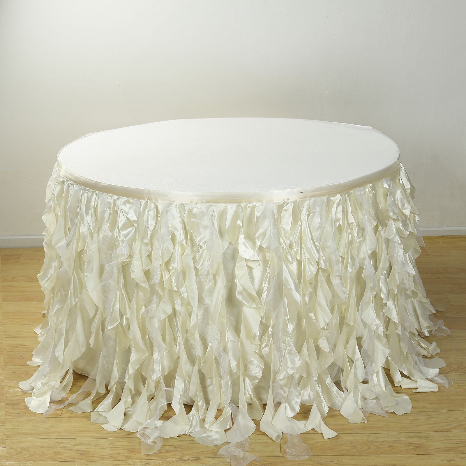 Taffeta 17ft Table Skirt Ivory - Cascading Curly Willow Style Table Cover - NestOCart
