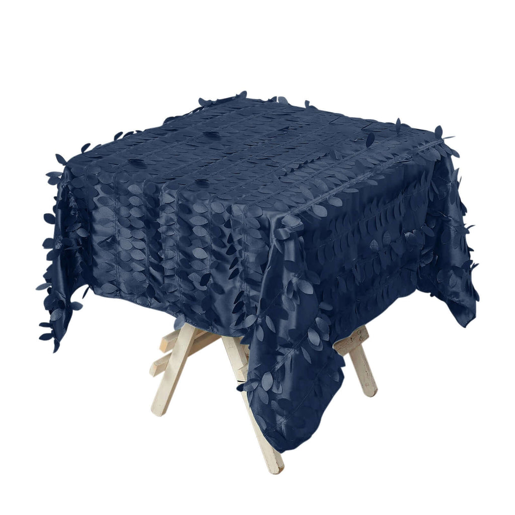Taffeta 54"x54" Square Tablecloth Navy Blue 3D Leaf Petal Table Cover