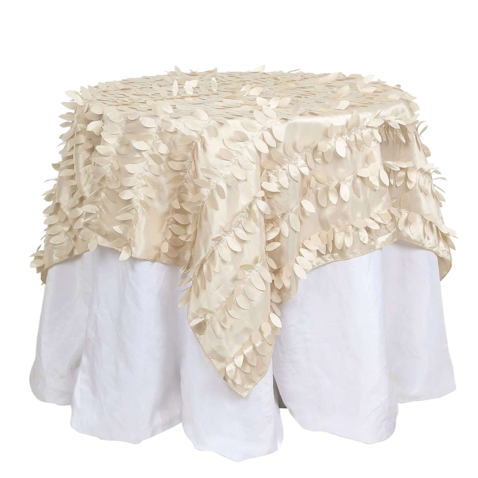 Taffeta 54"x54" Table Overlay Square Tablecloth Beige 3D Leaf Petal Table Cover