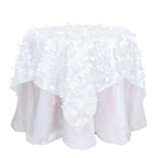 Taffeta 54"x54" Table Overlay Square Tablecloth White | Exquisite 3D Leaf Petal Design for Chic Wedding & Event Decor