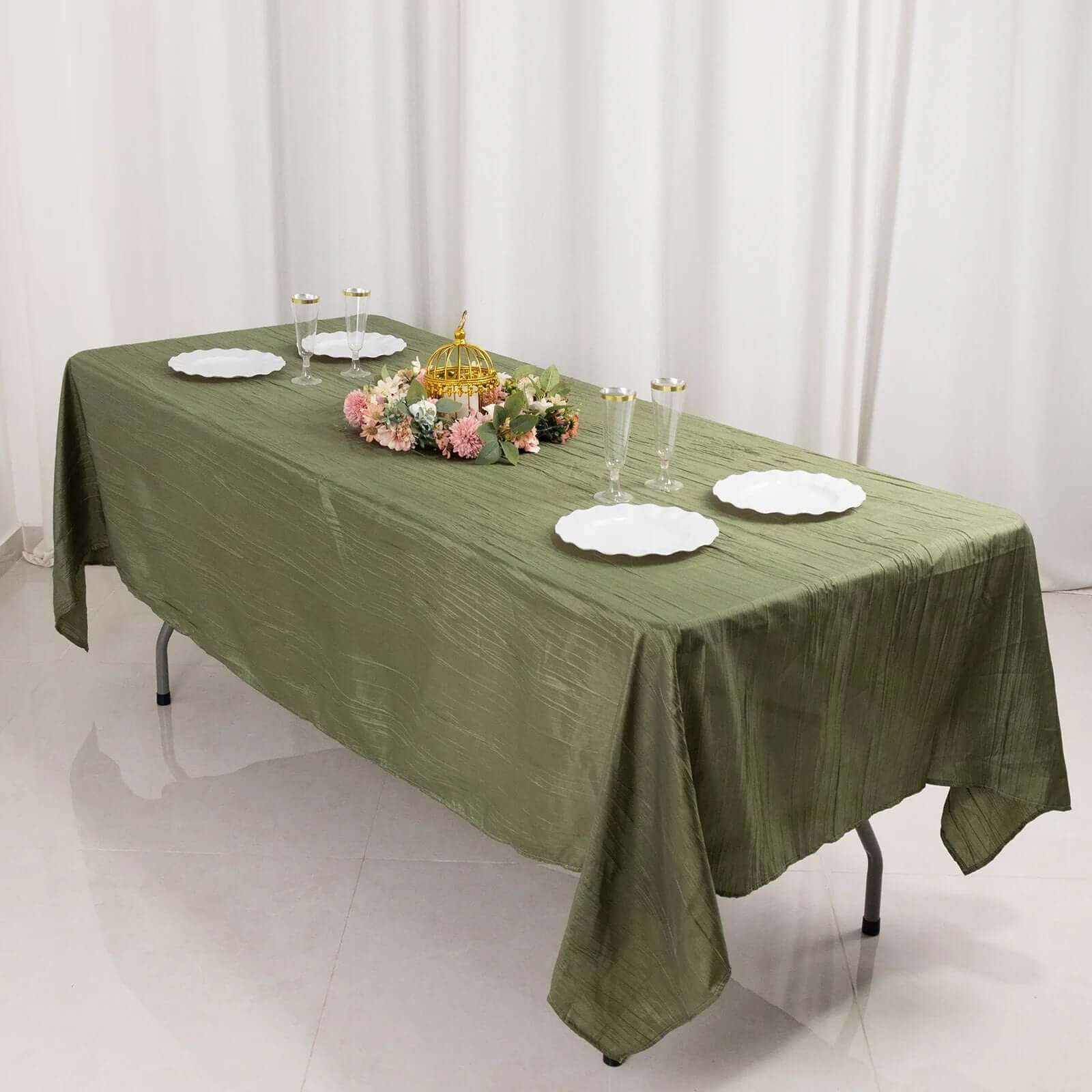 Taffeta 60"x102" Rectangle Tablecloth Dusty Sage Green - Accordion Crinkle Table Cover - Bell Racket Store