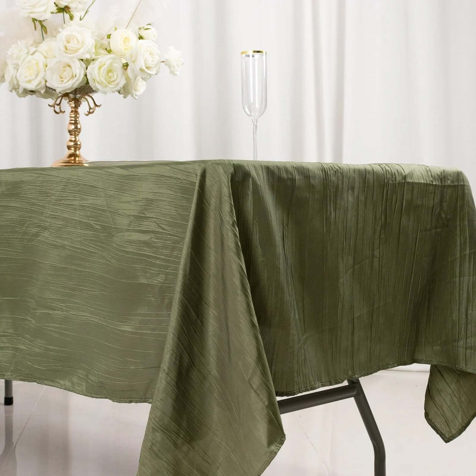 Taffeta 60"x102" Rectangle Tablecloth Dusty Sage Green - Accordion Crinkle Table Cover - Bell Racket Store