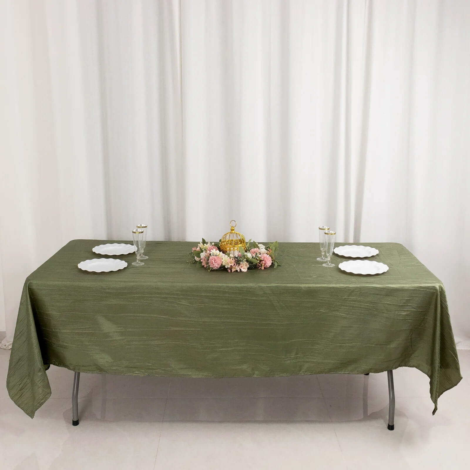 Taffeta 60"x102" Rectangle Tablecloth Dusty Sage Green - Accordion Crinkle Table Cover - Bell Racket Store