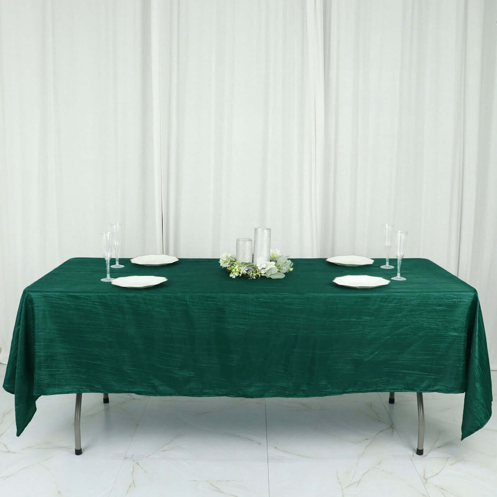 Taffeta 60"x102" Rectangle Tablecloth Hunter Emerald Green - Accordion Crinkle Table Cover - Bell Racket Store