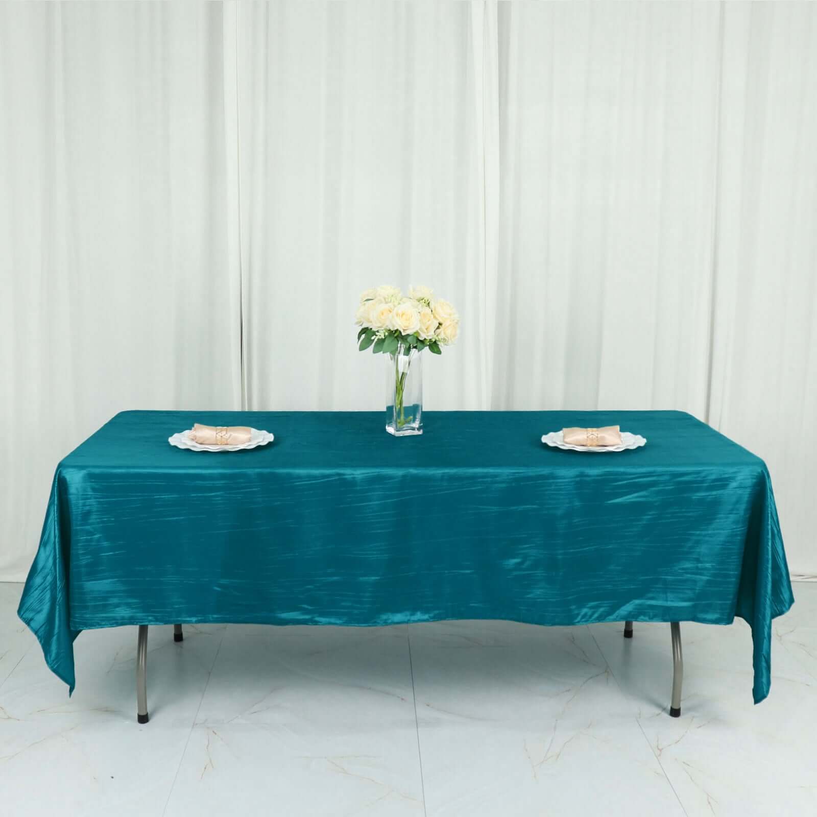 Taffeta 60"x102" Rectangle Tablecloth Teal - Accordion Crinkle Table Cover - Bell Racket Store