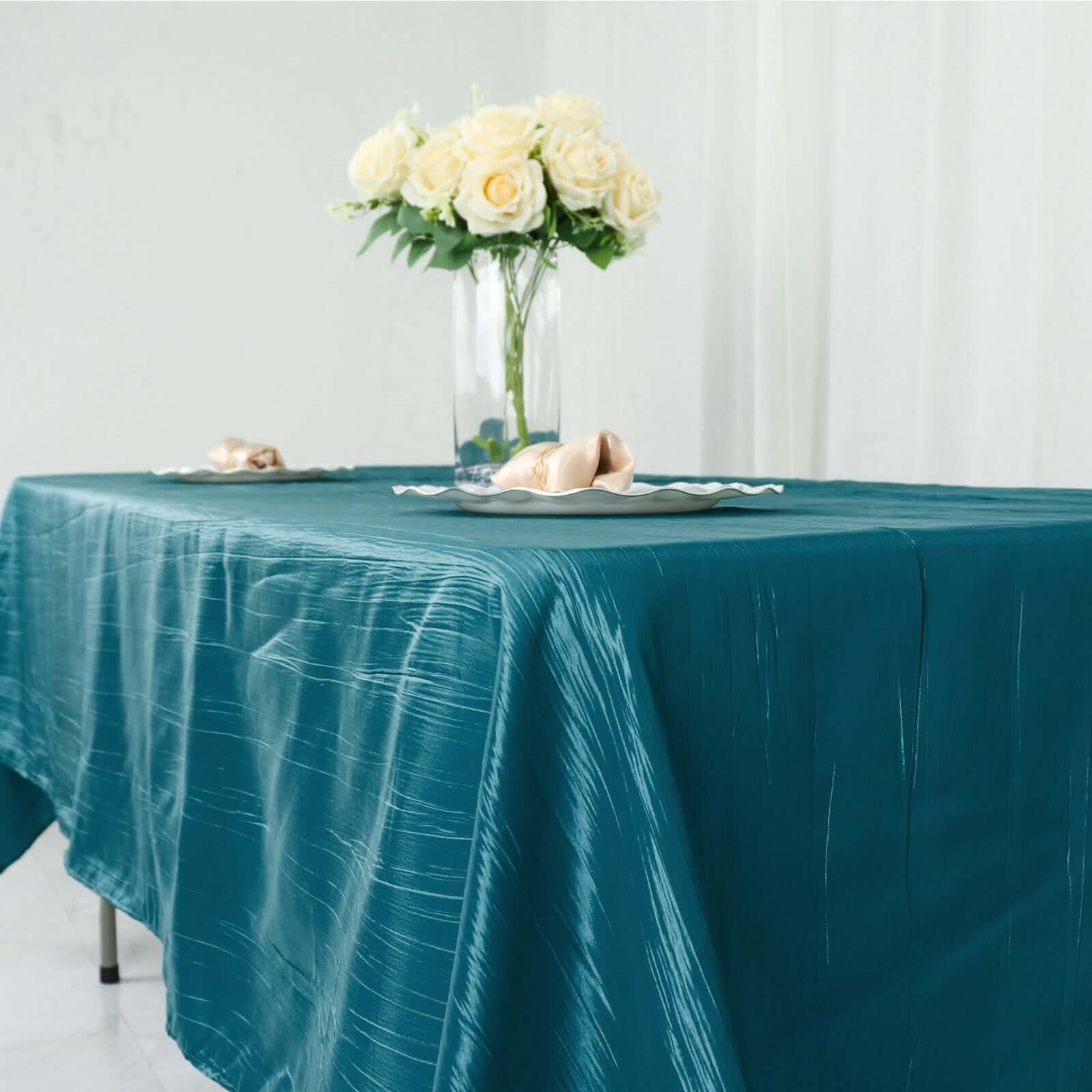 Taffeta 60"x102" Rectangle Tablecloth Teal - Accordion Crinkle Table Cover - Bell Racket Store