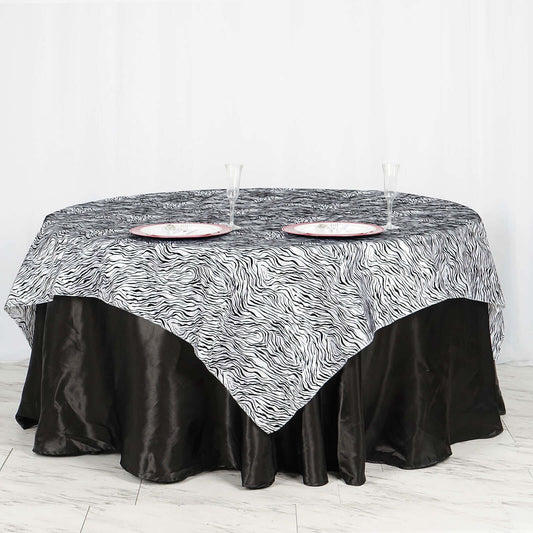 Taffeta 72"x72" Table Overlay Black and White - Tiger Print Design for Jungle Theme Parties - NestOCart