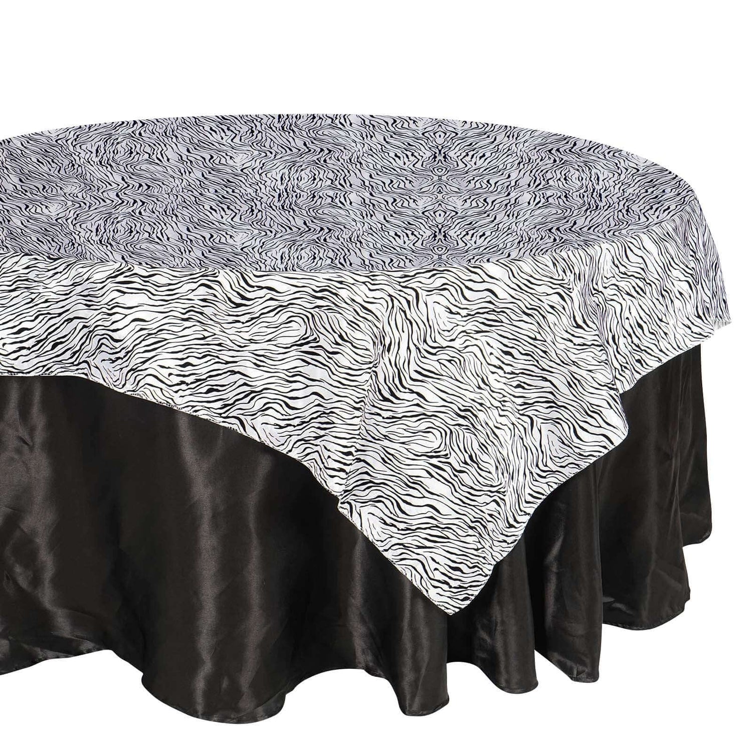 Taffeta 72"x72" Table Overlay Black and White - Tiger Print Design for Jungle Theme Parties - NestOCart