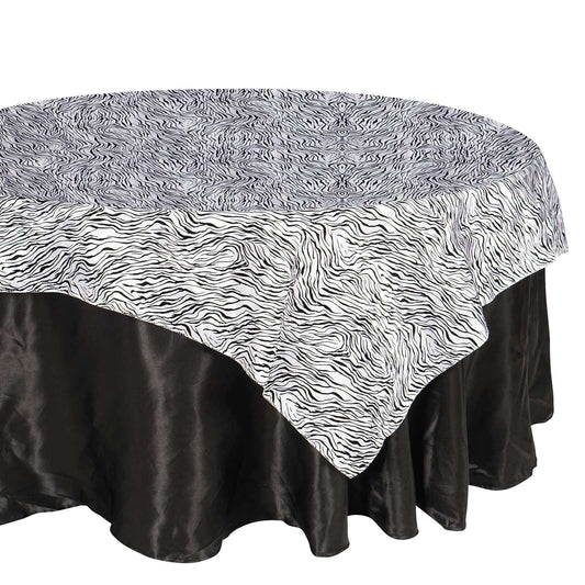 Taffeta 72"x72" Table Overlay Black and White - Tiger Print Design for Jungle Theme Parties - NestOCart