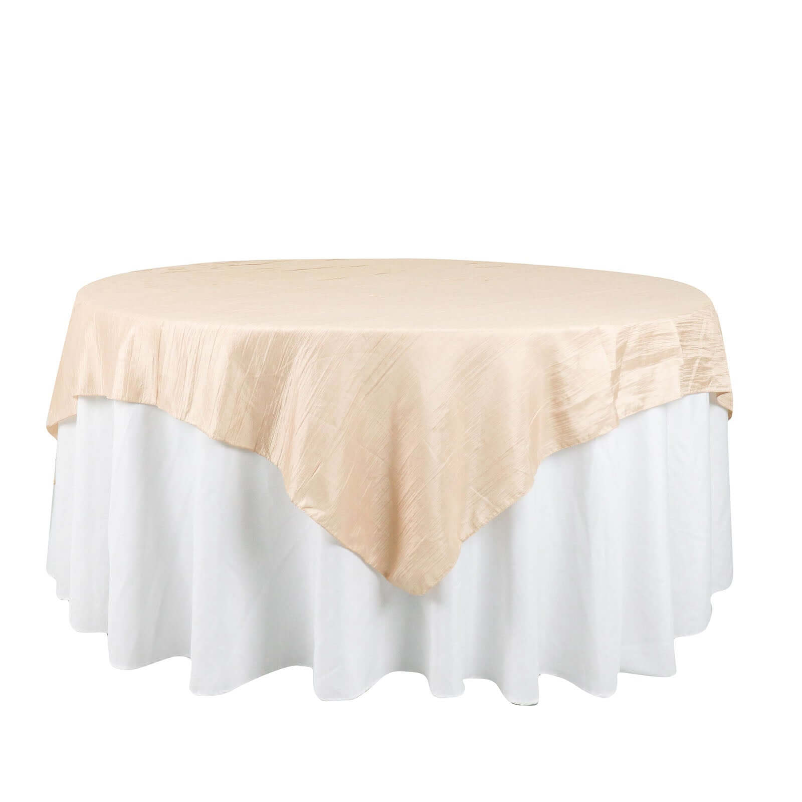 Taffeta 72"x72" Table Overlay Square Tablecloth Beige - Accordion Crinkle Table Cover - Bell Racket Store
