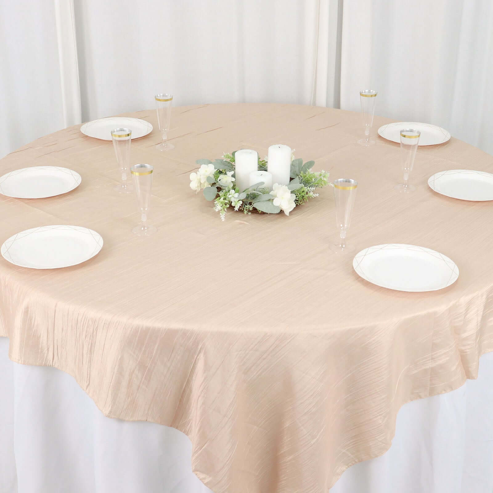 Taffeta 72"x72" Table Overlay Square Tablecloth Beige - Accordion Crinkle Table Cover - Bell Racket Store