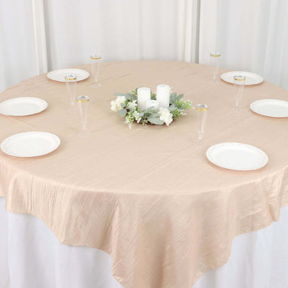 Taffeta 72"x72" Table Overlay Square Tablecloth Beige - Accordion Crinkle Table Cover - Bell Racket Store