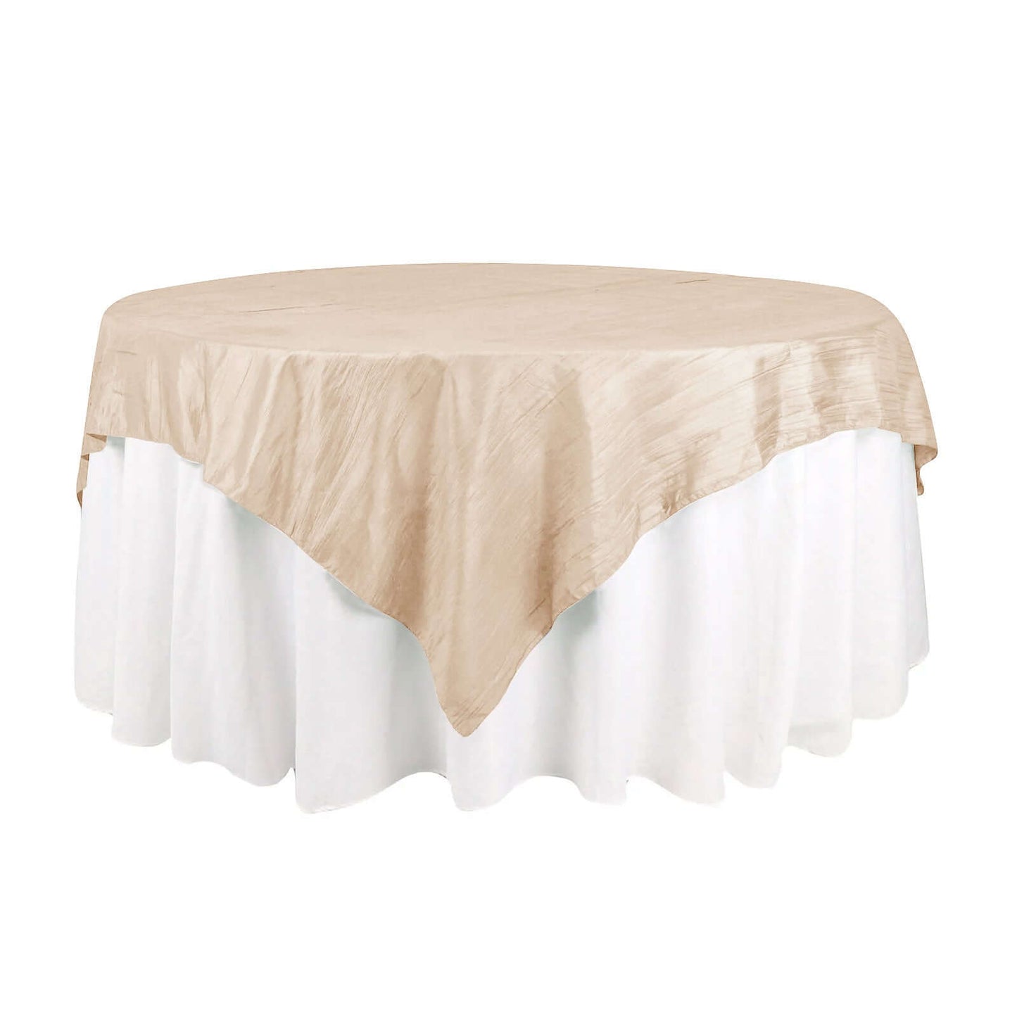 Taffeta 72"x72" Table Overlay Square Tablecloth Beige - Accordion Crinkle Table Cover - Bell Racket Store