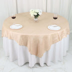 Taffeta 72"x72" Table Overlay Square Tablecloth Beige - Accordion Crinkle Table Cover - Bell Racket Store