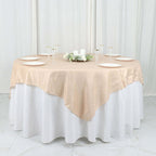 Taffeta 72"x72" Table Overlay Square Tablecloth Beige - Accordion Crinkle Table Cover - Bell Racket Store