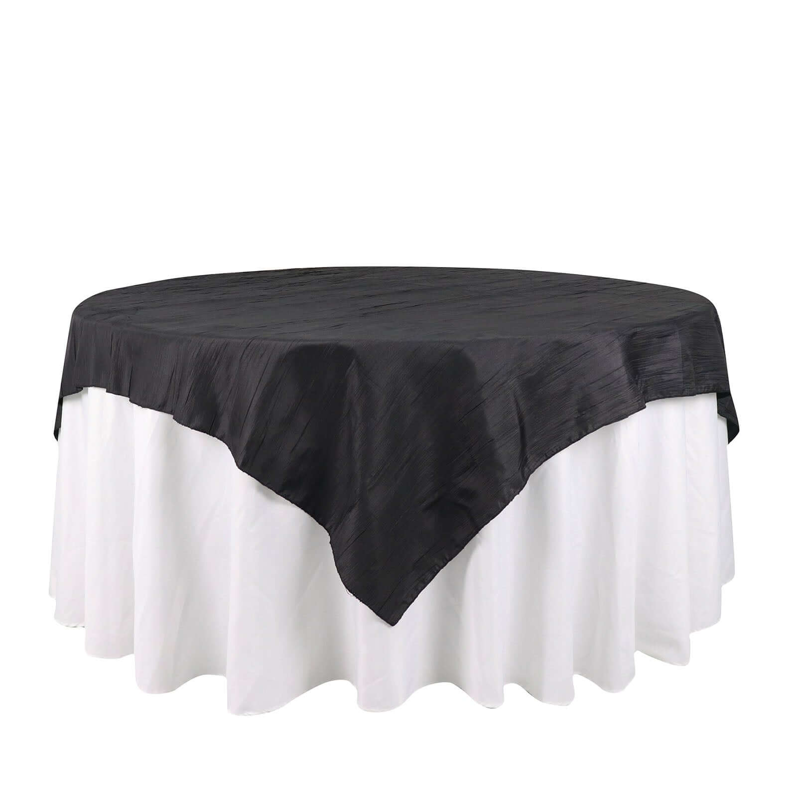 Taffeta 72"x72" Table Overlay Square Tablecloth Black - Accordion Crinkle Table Cover - Bell Racket Store