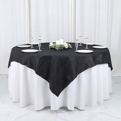 Taffeta 72"x72" Table Overlay Square Tablecloth Black - Accordion Crinkle Table Cover - Bell Racket Store