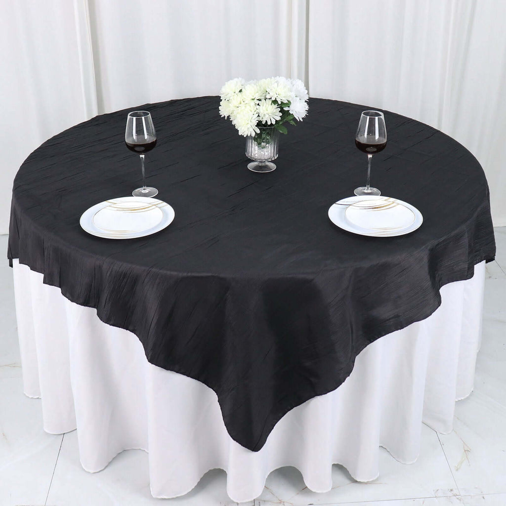 Taffeta 72"x72" Table Overlay Square Tablecloth Black - Accordion Crinkle Table Cover - Bell Racket Store