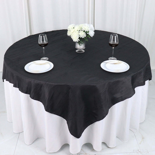 Taffeta 72"x72" Table Overlay Square Tablecloth Black - Accordion Crinkle Table Cover - Bell Racket Store